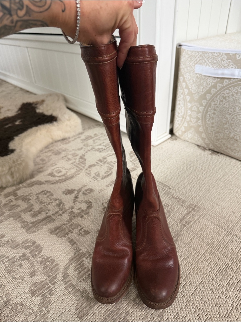 Frye Jane Stitched Knee High Heeled Boots - Picture 3 of 10